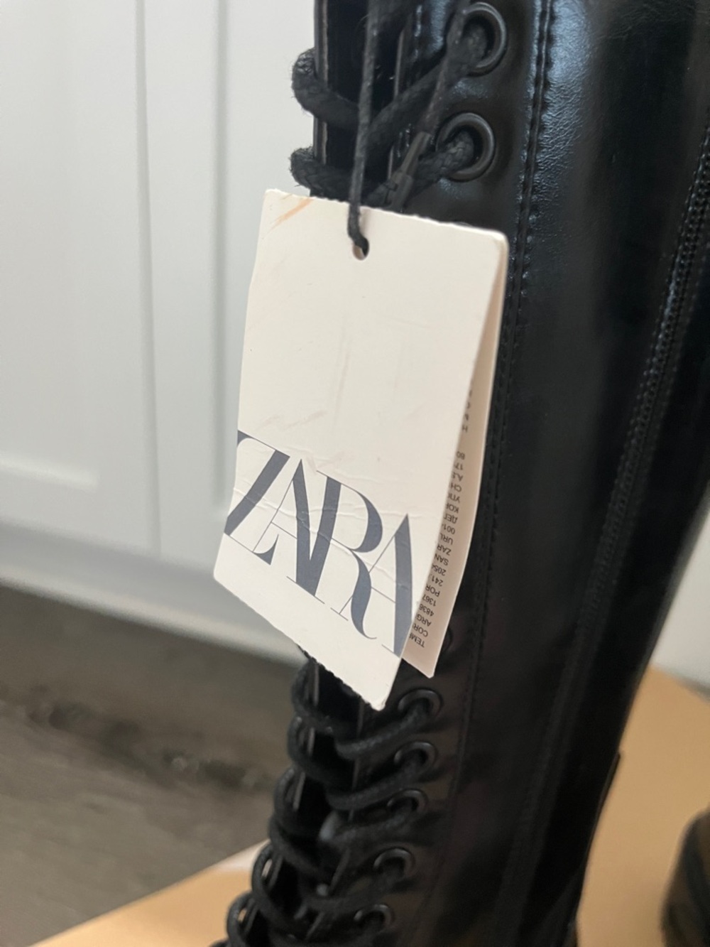 Zara Black Lace-Up Tall Combat Boots - Picture 2 of 12